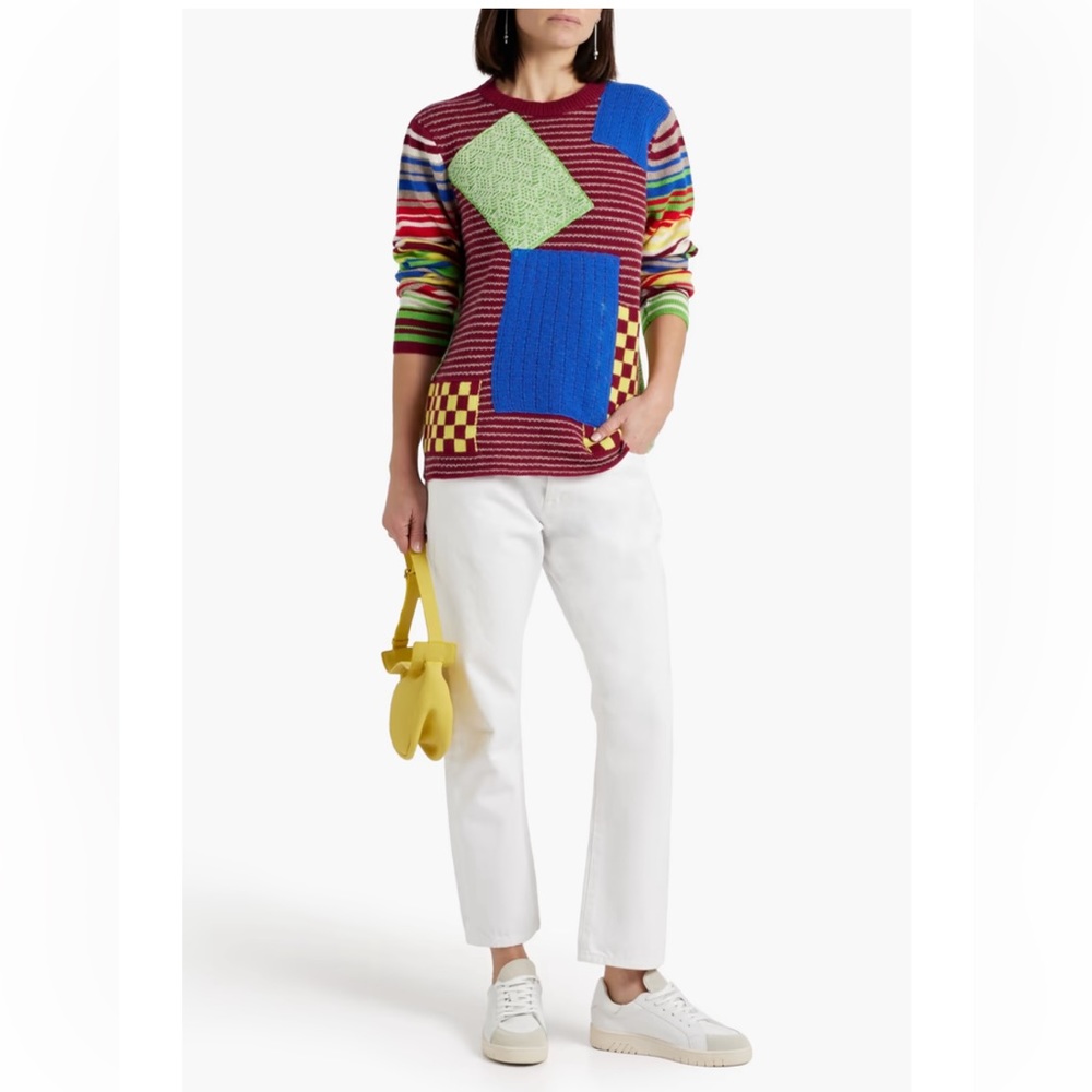 THE ELDER STATESMAN Moyen Patchwork Wool & Cashmere Sweater Womens Size S NWT